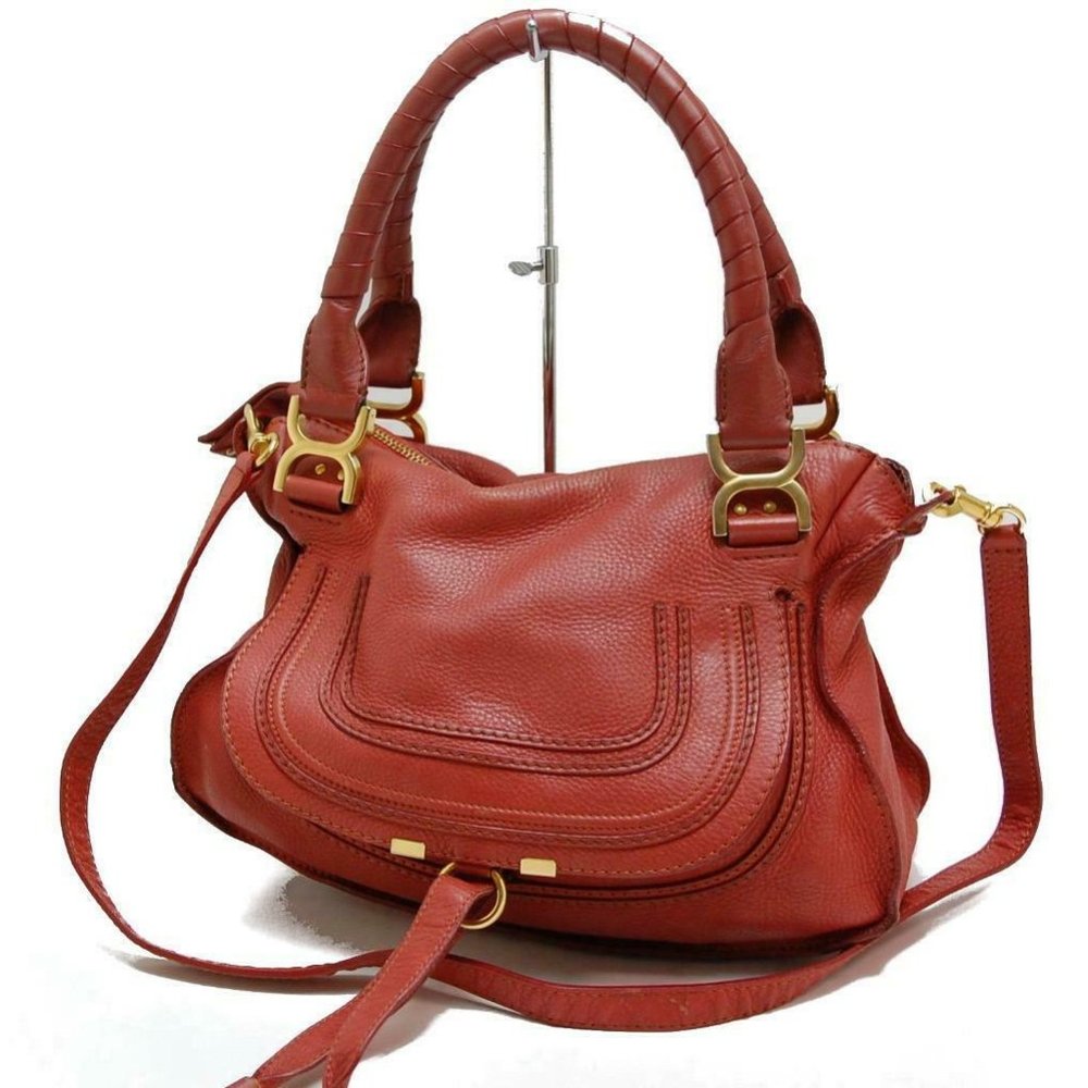 Auth Chloe Marcie Medium Shoulder Bag Leather Maple